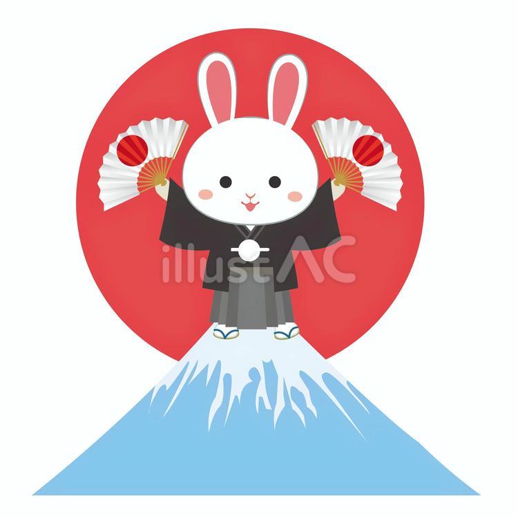 卯年年賀状用あっぱれなうさぎと富士山 かわいい,無料,和風のイラスト素材