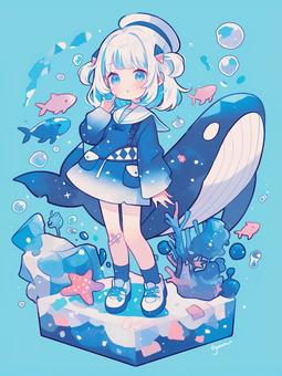 クジラモチーフの服装をした女の子