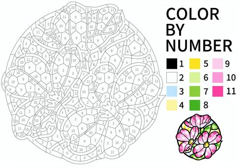 【数字パズル塗り絵】ハナミズキ 塗り絵,パズル塗り絵,数字塗り絵,ハナミズキ,花,植物,ステンドグラスのイラスト素材