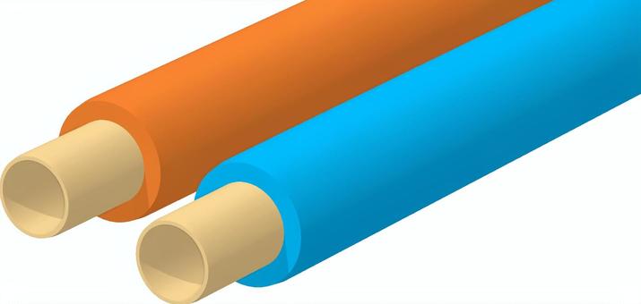 架橋ポリエチレン管 配管,パイプ,ポリエチレン,架橋ポリエチレン管,プラスチック,円筒形,青色,橙色,蛍光色,3dcgのイラスト素材