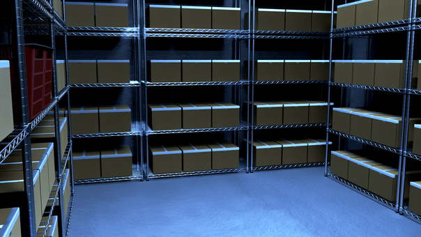 整理されたダンボールの暗い倉庫 倉庫,荷物,倉庫作業,段ボール,仕事,在庫,山積み,室内,物置,保管庫のイラスト素材