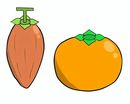 干し柿と柿のイラスト 干し柿,柿,果物,食べ物,秋,シンプル,イラストのイラスト素材