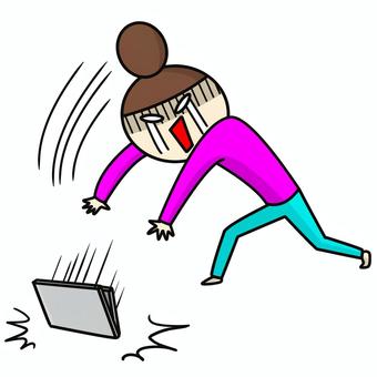 PCを床に叩きつけるおだんごの女性 ノートパソコン,pc,キレる,投げる,壊す,怒る,癇癪,激怒,ヤケクソ,いらないのイラスト素材