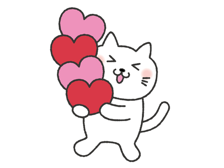 ハートを運ぶ猫　赤×ピンク 猫,ハート,ありがとう,感謝,嬉しい,お礼,バレンタイン,好き,かわいい,動物のイラスト素材