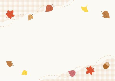 秋の紅葉とギンガムチェックの背景01 秋,紅葉,もみじ,どんぐり,イチョウ,背景,フレーム,葉っぱ,秋の葉,枠のイラスト素材