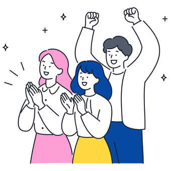 拍手して応援するビジネスチーム 人物,男女,喜ぶ,応援,拍手,歓喜,チーム,グループ,ビジネス,リアクションのイラスト素材