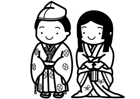 室町人-1c 室町時代,武士,女房,直垂,烏帽子,折烏帽子,袴,着物,打掛,草履のイラスト素材