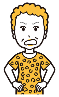  大阪のおばちゃん(黄)-166-バスト 傲慢,悪人,おばちゃん,大阪,ヒョウ柄,おばはん,中年,女性,関西,派手のイラスト素材