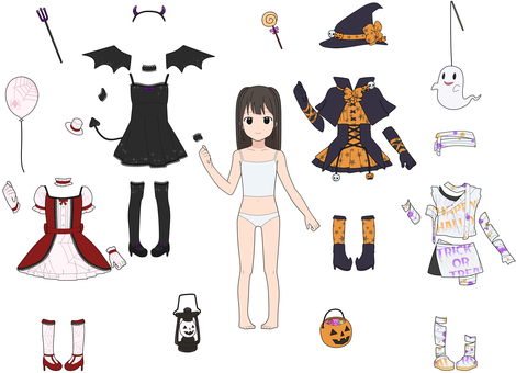 ハロウィン 女の子 着せ替え ハロウィン,着せ替え,女の子,かわいい,おしゃれのイラスト素材