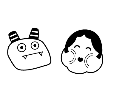 節分 節分,おたふく,鬼,線画,豆まきのイラスト素材