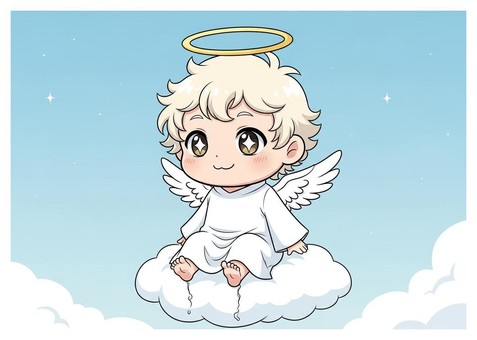 ふわふわ雲に座る天使のチビキャラ