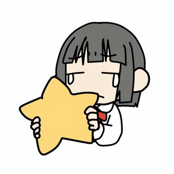 泣いて星を持つ少女 小学生,星,持つ,泣く,涙,悲しい,不安,しくしく,お気に入り,クッションのイラスト素材