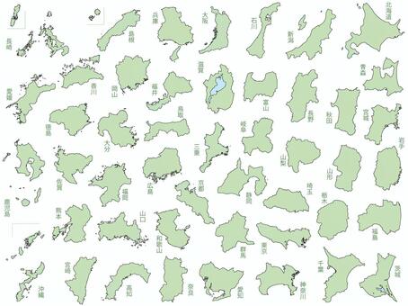 47都道府県の地形のセット 都道府県,セット,枠線,北海道,東京都,神奈川県,大阪府,兵庫県,青森県,秋田県のイラスト素材