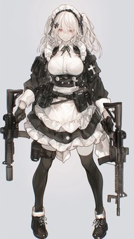 武装した白髪メイド