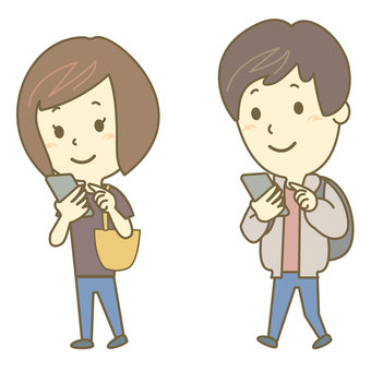 Young men and women walking and using smartphones, JPG, PNG and AI Young men and women walking and using smartphones, walking smartphone, smartphone, smartphone, JPG, PNG and AI