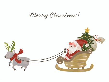 トナカイの橇に乗るサンタさん サンタクロース,クリスマス,12月,トナカイ,ソリ,動物,プレゼント,冬,12月24日,12月25日のイラスト素材