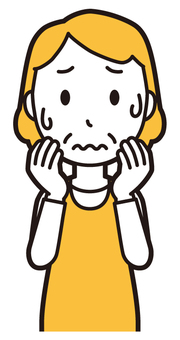  エプロンおばちゃん(黄)-073-バスト ストレス,おばちゃん,エプロン,お母さん,ママ,中年,おばさん,主婦,人物,かわいいのイラスト素材