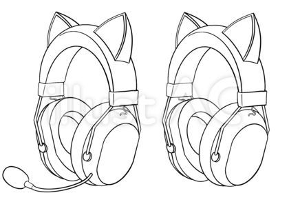 線画★ネコ耳ゲーミングヘッドセット