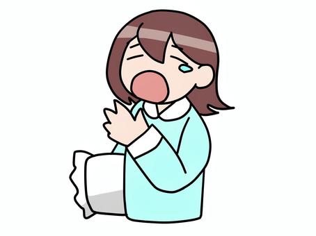 あくびをする女の子 人物,女の子,あくび,枕,睡眠,眠いのイラスト素材