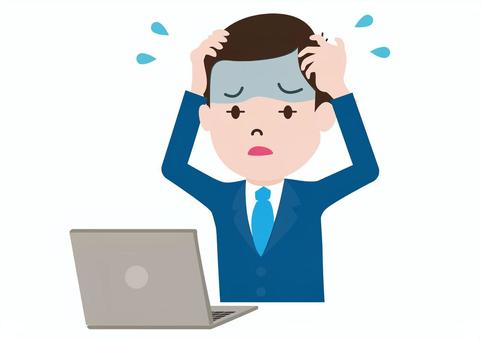 A man holding his head looking at a computer, failure, employee, mistake, JPG, PNG and AI