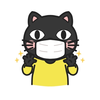 洗った手をみせるマスクをしたクロネコ クロネコ,保健だより,マスク,手洗い,病院,小児科,耳鼻科,手洗い指導,てあらい,清潔のイラスト素材