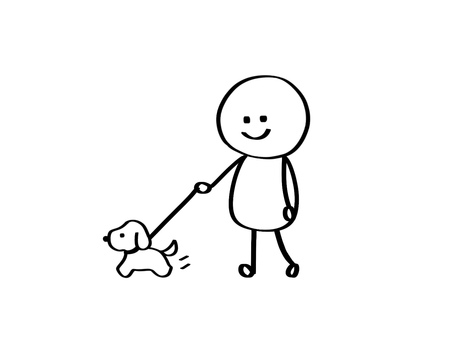 棒人間　犬の散歩 棒人間,犬,ペット,歩く,人,手書き,手描き,ゆるい,かわいい,シンプルのイラスト素材