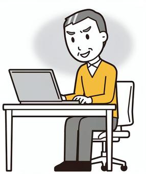 ニット中年男性(黄)-506-全身  ニット中年男性(黄)-506-全身 パソコン,悪人,おじさん,男性,中年,お父さん,パパ,シニア,ミドルエイジ,人物のイラスト素材