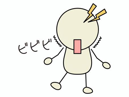 ビビビと衝撃が走る棒人間　白 棒人間,顔文字,絵文字,オノマトペ,文字,カタカナ,感情,表情,表現,喜怒哀楽のイラスト素材