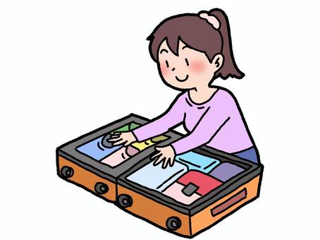 旅行の準備 旅行,スーツケース,準備,荷物,パッキング,女性,旅行者,観光客のイラスト素材