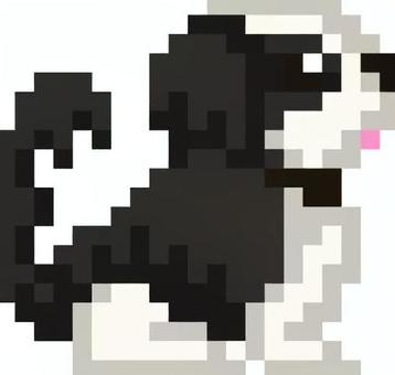ドット絵の黒白のシーズーです。 ドット絵,シーズー,シンプル,犬,小型,長毛,ペット,モフモフ,室内飼育,お座りのイラスト素材