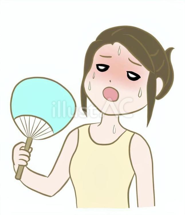うちわであおぐ女性　真夏　汗だく うちわ,女性,人物のイラスト素材