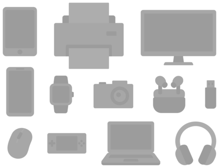 デジタル家電（グレー） デジタル家電,家電,タブレット,プリンター,モニター,テレビ,tv,スマホ,スマートフォン,携帯電話のイラスト素材