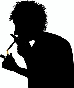 タバコ着火  タバコ着火  タバコ,着火,ライター,喫煙者,煙,吸う,不健康,男性,シルエットのイラスト素材