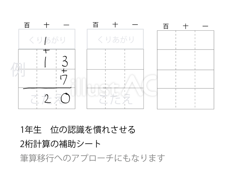 【1】位の理解_2桁のさんすう補助シート 2桁,計算,位のイラスト素材