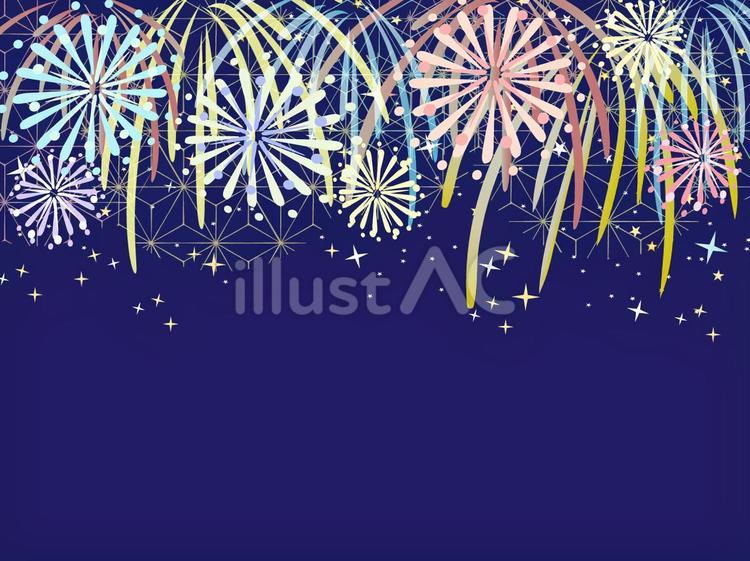 麻の葉柄の打ち上げ花火背景 花火,ポストカード,夏のイラスト素材