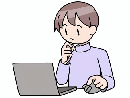 パソコン作業をする男性 パソコン作業,テレワーク,リモートワーク,仕事中,在宅勤務,男性,集中,人物,フリーランス,考え中のイラスト素材