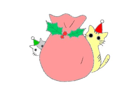 クリスマスプレゼント～シマ＆ぶち クリスマスプレゼント,猫,かわいい,アイコン,ヒイラギのイラスト素材