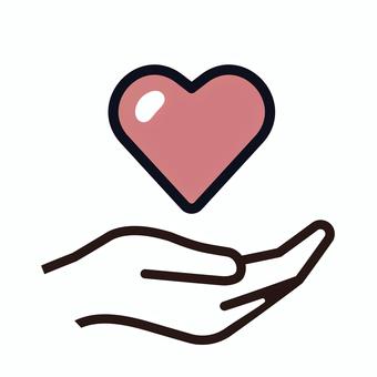手のひらにハートを乗せたアイコン2 手,手のひら,ハート,アイコン,シンプル,シルエット,白黒,黒,ハートマーク,かわいいのイラスト素材