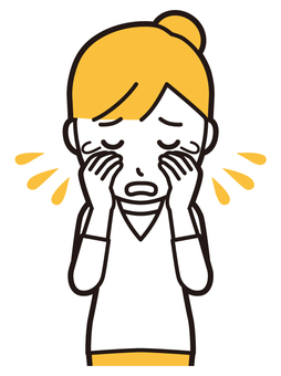 お団子主婦(黄)-590-バスト  お団子主婦(黄)-590-バスト 泣く,女性,主婦,ママ,長袖,シャツ,半端袖,お団子,アップヘア,母のイラスト素材