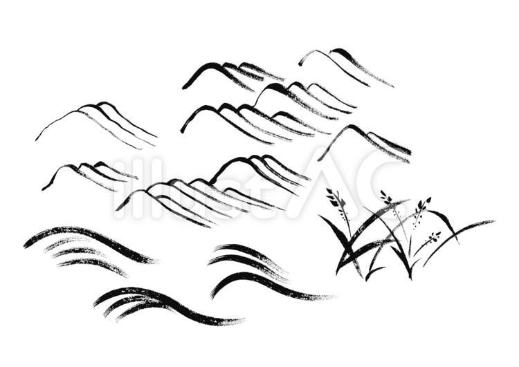 筆素材 山,稲穂,筆のイラスト素材