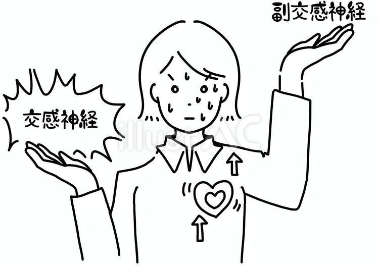 交感神経優位な女性　線画 交感神経,自律神経,女性のイラスト素材