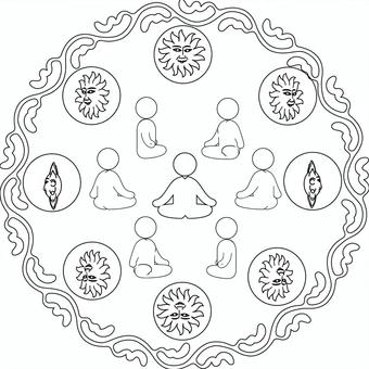 塗り絵・曼荼羅・太陽 塗り絵・曼荼羅・太陽 塗り絵,マンダラ,幾何学,円形,ヨガ,瞑想,太陽のイラスト素材