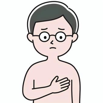 胸の異変 上半身 胸-裸-影 GLM 男性乳がん,乳がん,乳がん検診,希少がん,brca2,遺伝子変異,遺伝性乳がん,しこり,悪性,乳腺のイラスト素材