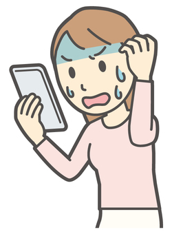 スマホを見て慌てている若い女性 スマホ,びっくり,女性,女の子,人物,かわいい,表情,感情,落ち込む,ショックのイラスト素材