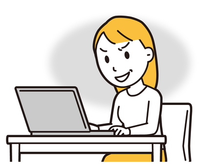  ロングヘア女性(黄)-503-バスト パソコン,悪人,女性,女の子,人物,かわいい,表情,感情,悪い,悪事のイラスト素材