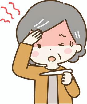 発熱　おばあさん おばあさん,祖母,高齢,高齢者,発熱,熱,しんどい,体調不良,熱い,暑いのイラスト素材