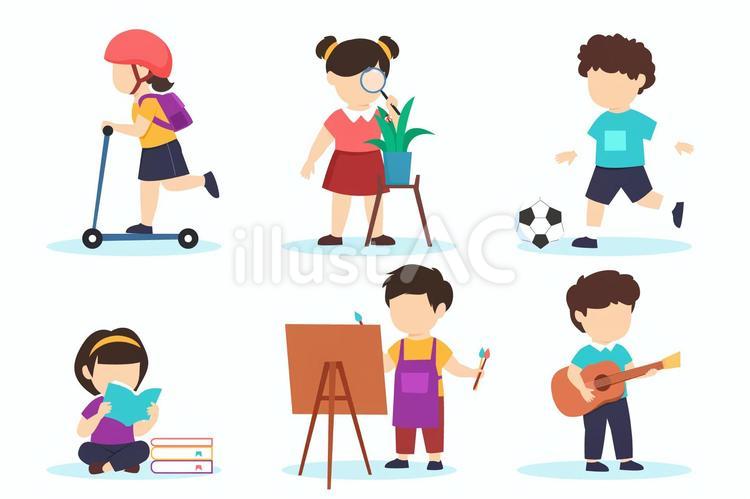 学校のベクトルセット（子供、サッカー、読書など） 学校,子供,全身のイラスト素材