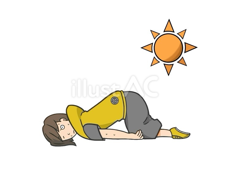 夏暑すぎてファン付きベストを着る女性 夏,汗,季節のイラスト素材