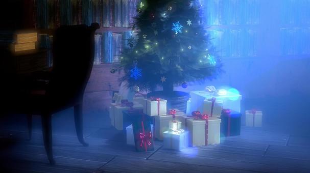 冬の図書室の煌く奇跡 クリスマス,クリスマスツリー,クリスマスイブ,オーナメント,植物,木,プレゼント,雪の結晶,装飾,3dのイラスト素材