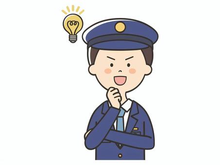 アイデアを思いつく男性警察官 ひらめく,警察官,ひらめき,アイデア,思いつく,解決,理解,納得,わかる,警察のイラスト素材